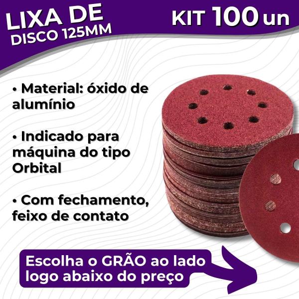 Imagem de Kit 100x Disco Lixa 125mm Com Fechamento de Contato Lixadeira Roto Orbital - Fertak