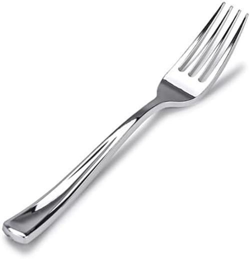 Kit 104 Garfos 18,5Cm Descartáveis De Luxo Em Plástico Prata - Udlandia Imagem de Kit 104 Garfos 18,5Cm Descartáveis De Luxo Em Plástico Prata