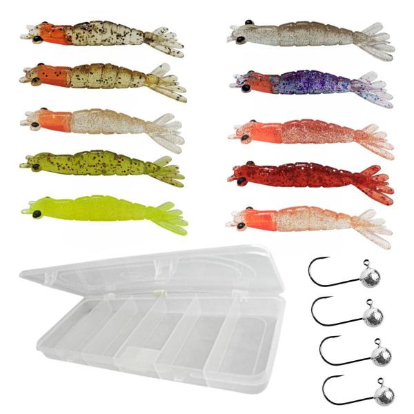 Imagem de Kit 10pç Camarão Artificial Robaleiro 9,8cm Robalo Matadeira