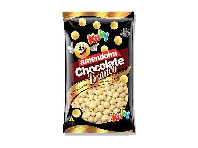 Kit 10un Amendoim Confeitado Chocolate Branco 70g - Kuky Imagem de Kit 10un Amendoim Confeitado Chocolate Branco 70g - Kuky