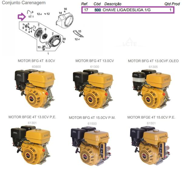 Imagem de Kit 10un Chave Liga/Desliga Motor 5.5/6.5/7/8/13/15HP-500