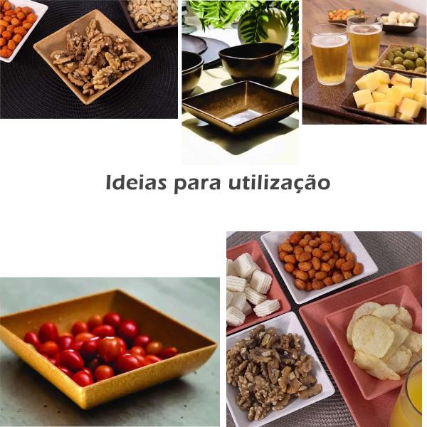Imagem de Kit 10un prato mini petisqueira quadrado aperitivos preto