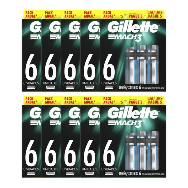 Imagem de Kit 10x Carga Gillette Mach3 C/6 Unidades - Gillette