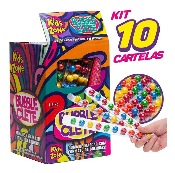 Kit 10x Cartela Bubble Clete Goma De Mascar Chiclete Delicia - Kids Zone Imagem de Kit 10x Cartela Bubble Clete Goma De Mascar Chiclete Delicia