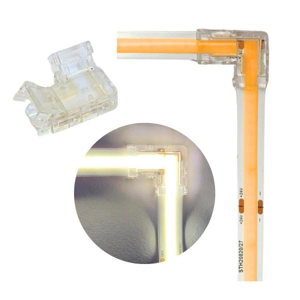 Imagem de Kit 10x Conectores Emenda sem Solda Fácil para Fita Led COB 10mm L 90 Curva