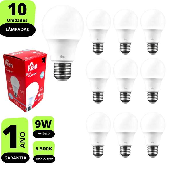 Imagem de Kit 10X Lâmpadas Led Bulbo 9w Econômica Branca Fria E27