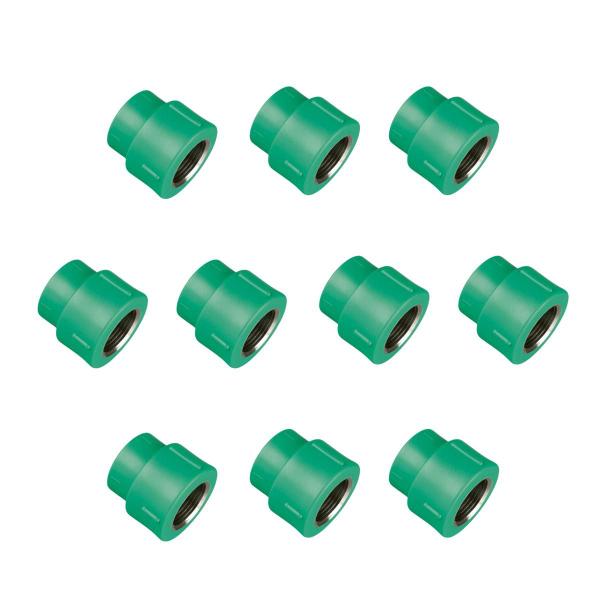 Imagem de KIT 10x Luva Mista 25 x 1/2" BSP PPR Verde para Água Quente e Fria AMANCO