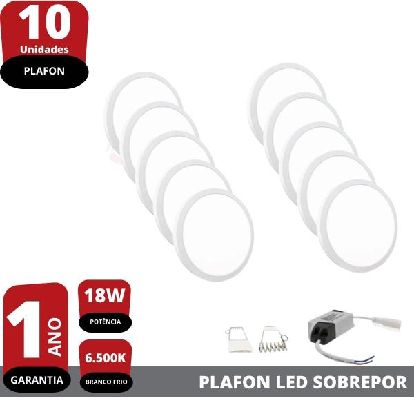 Imagem de Kit 10x Plafon Painel Led 18w Branco Frio Redondo Sobrepor