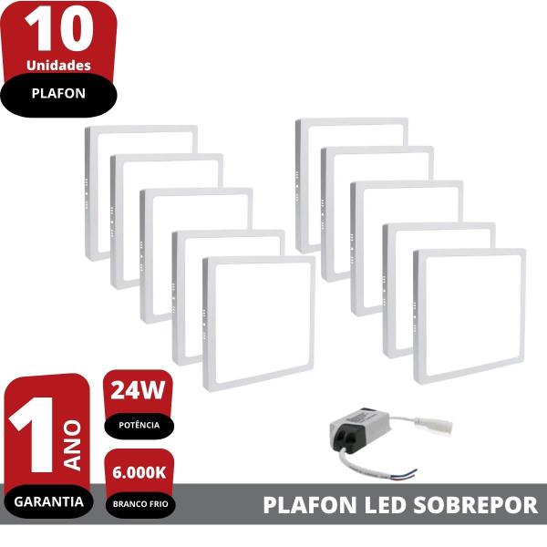 Imagem de Kit 10x Plafon Painel Led 24w Branco Frio Quadrado Sobrepor