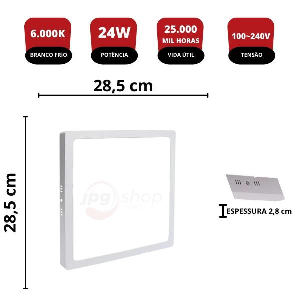 Imagem de Kit 10X Plafon Painel Led 24W Branco Frio Quadrado Sobrepor