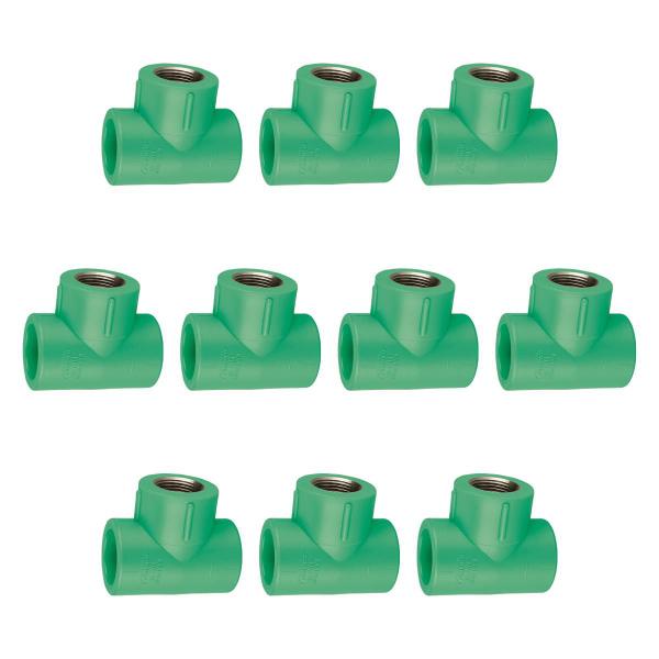 Imagem de KIT 10x Tee Misto 32 x 3/4" BSP PPR Verde para Água Quente e Fria AMANCO