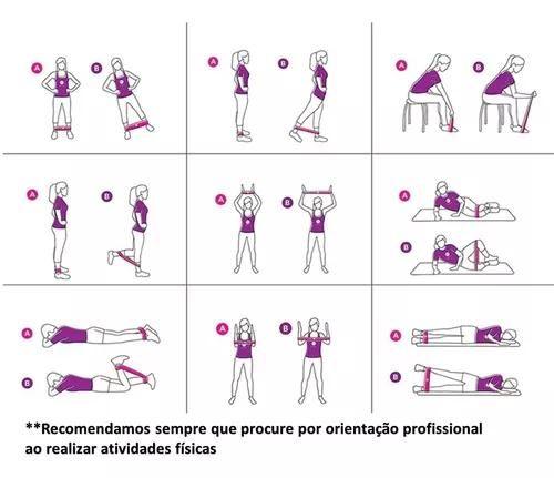 Imagem de Kit 11 Elástico E 5 Mini Band Exercícios Treino Musculação Pilates