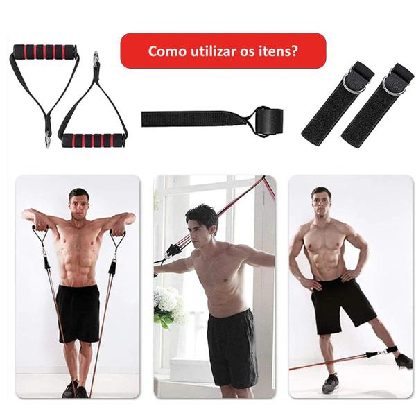 Imagem de Kit 11 Elástico Extensor Treino Academia Exercícios Em Casa