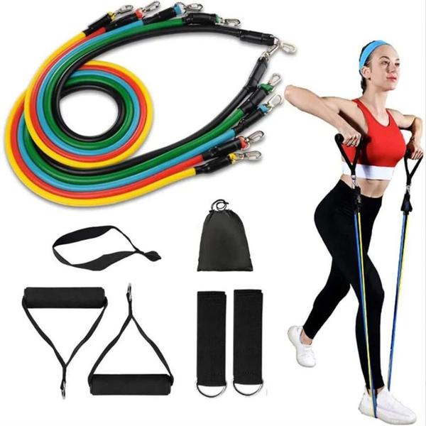 Imagem de Kit 11 Pcs Elástico Treino Em Casa Exercício Colorido Yoga Pilates Musculação Ginástica Funcional Fisioterapia Academia