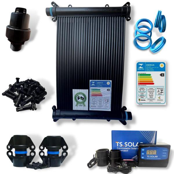 Imagem de Kit 11 Placas Coletoras 4mt - Aquecedor Solar Piscinas com 13m² / 18.000 Litros + Controlador de Temperatura e Válvula