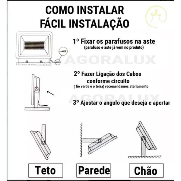 Imagem de Kit 11 Refletor Led Holofote 100w Holofote  Bivolt A Prova D'Agua 6500k Bivolt Quintal