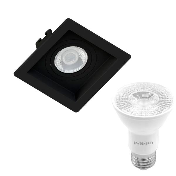 Imagem de Kit 11 Spot Embutir Par20 Quadrado Recuado Preto + Lâmpada Led 4,8w 2700k