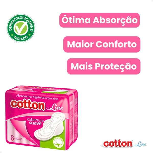 Imagem de Kit 12 Absorvente Suave C/ Abas Cotton Line C/ 8