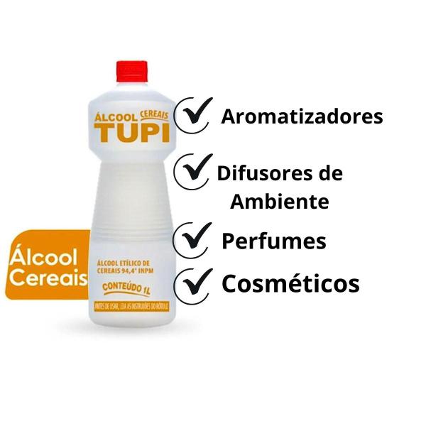 Imagem de Kit 12 Álcool 1 Litro Cereais Tupi Alta Qualidade para Cosméticos Aromatizadores Difusores Pureza Garantida