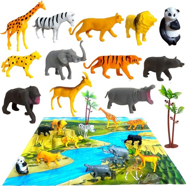 Imagem de Kit 12 Animais Safari de Plástico Brinquedo Infantil Bonecos