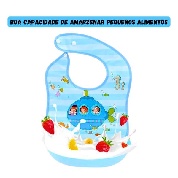 Imagem de Kit 12 babador infantil para bebê com desenho fofo plastico creche berçario ajustavel pega migalhas