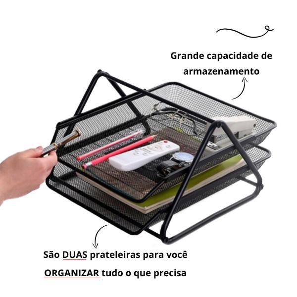 Imagem de KIT 12 Bandeja Organizadora Dupla de Papel Documentos A4 para Mesa de Escritório