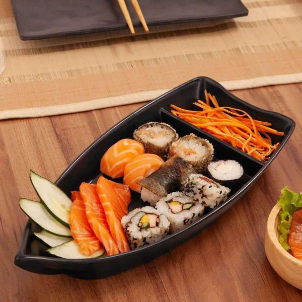 Imagem de Kit 12 Barcas Pretas para Sushi 30,5cm Melamina Haus Concept Fuji Temaki Sashimi