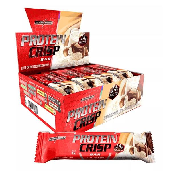 Imagem de Kit 12 Barra de Proteinas Crisp Bar Leite Ninho com Creme de Avelã 45g Cada