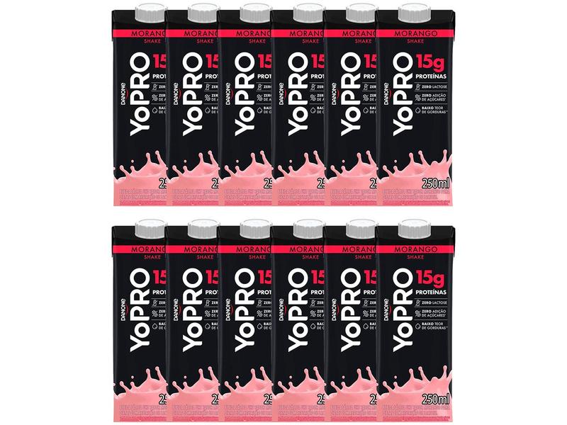 Kit 12 Bebida Láctea UHT Proteica com 15g - de Proteínas YoPRO Morango 250ml Cada Kit 12 Bebida Láctea UHT Proteica com 15g - de Proteínas YoPRO Morango 250ml Cada