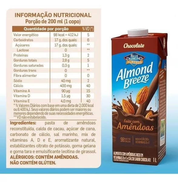 Imagem de Kit 12 Bebida Vegetal De Amêndoas Sabor Chocolate Almond Breeze 1l