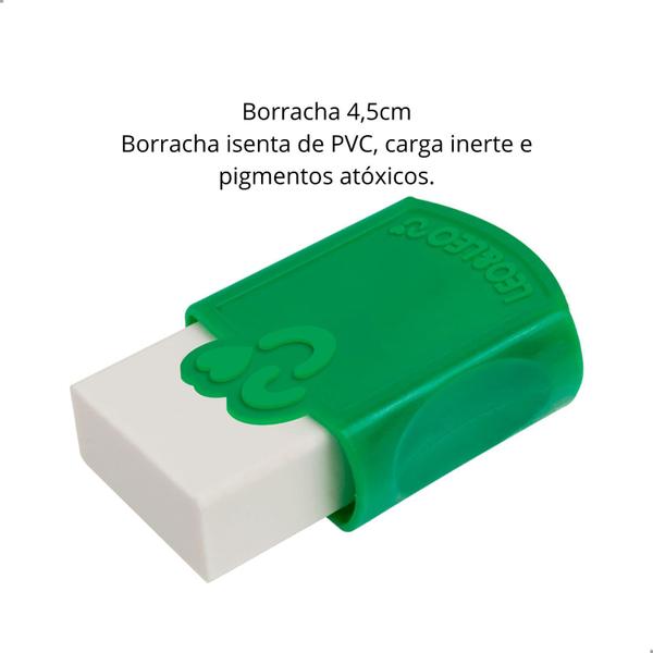 Imagem de Kit 12 Borracha Escolar Plastica Branca Com Capa Protetora 4,5cm