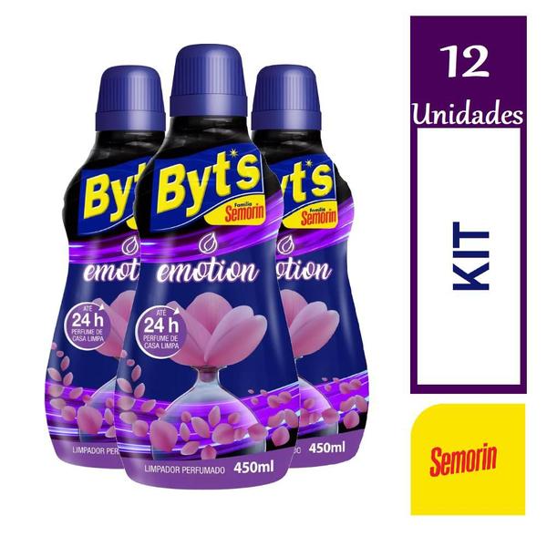 Kit 12 Byts Limpador Perfumado Emotion 450ml 24h de Perfume - Semorin Imagem de Kit 12 Byts Limpador Perfumado Emotion 450ml 24h de Perfume