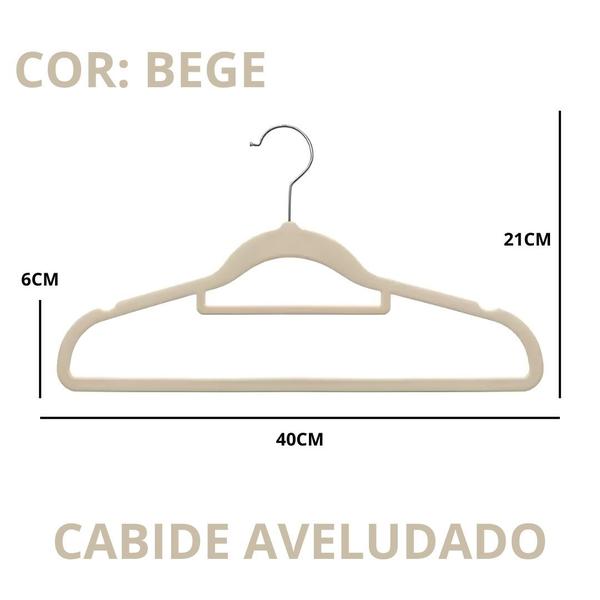 Imagem de  Kit 12 Cabides Slim Aveludado Antideslizante Para Roupa Bege 