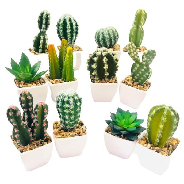 Imagem de Kit 12 Cactos Artificial Mini Vaso - Vasinhos Branco