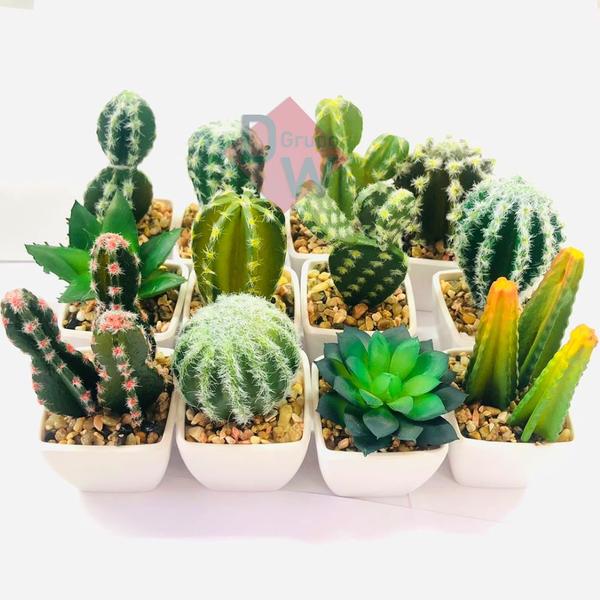 Imagem de Kit 12 Cactos Artificial Mini Vaso - Vasinhos Branco