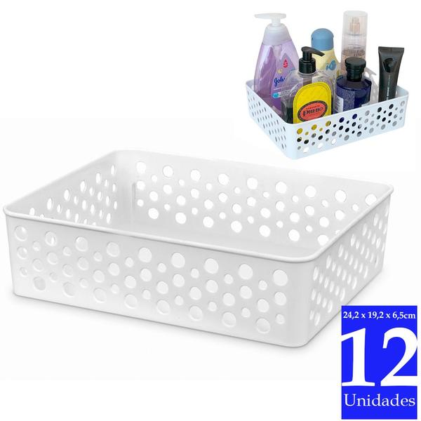Kit 12 caixa cesto organizador multiuso lavanderia armário cozinha escritório closet gaveta infantil - Usual Plastic Imagem de Kit 12 caixa cesto organizador multiuso lavanderia armário cozinha escritório closet gaveta infantil
