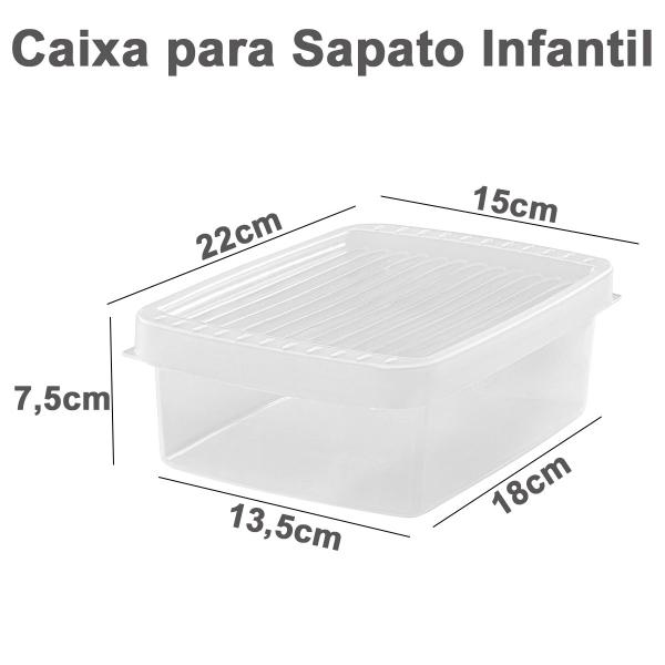 Imagem de Kit 12 Caixa Plástica Organizador para Calçado Infantil  Tênis Sapato de Criança Empilhável Ordene Mini