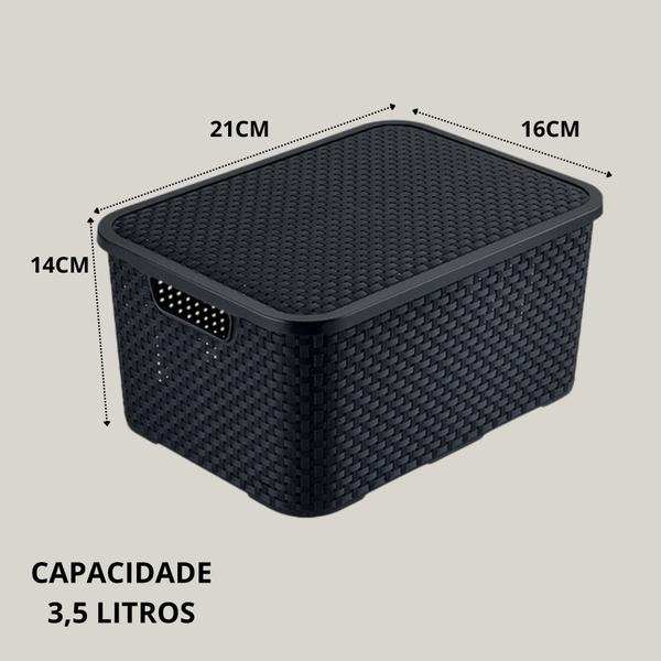 Imagem de Kit 12 Caixas Organizadoras Multiuso Rattan 3,5 L Com Tampa