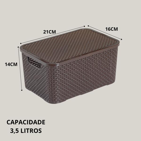 Imagem de Kit 12 Caixas Organizadoras Multiuso Rattan 3,5 L Com Tampa