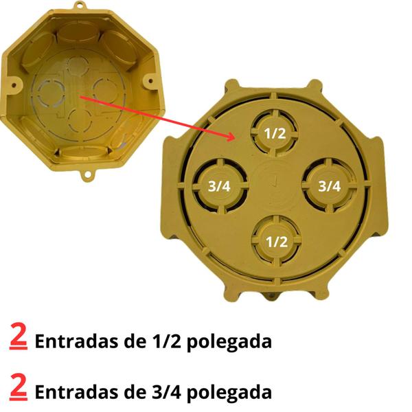 Imagem de kit 12 Caixinhas de Luz PVC Para Laje Octogonal 4x4 Embutir Amarelo