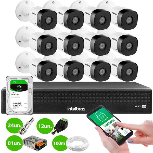 Imagem de Kit 12 Câmeras Intelbras VHD 1230 B Full HD 1080p Bullet Visão Noturna de 30 metros IP67 + Dvr Intelbras MHDX 3116-C 16 Canais + HD 2TB BarraCuda