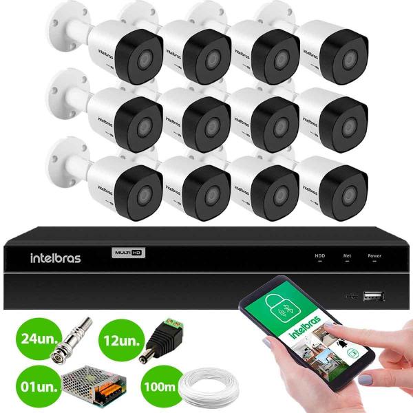 Imagem de Kit 12 Câmeras Intelbras VHD 3130 Bullet G6 HD 720p 3.6mm Visão Noturna 30m IP67 DVR Intelbras MHDX 1216 16 Canais