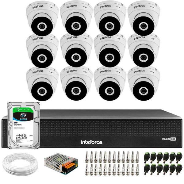 Imagem de Kit 12 Câmeras Intelbras VHD 3230 D G7 Dome Full HD 1080p Visão Noturna de 30m IP67 + Dvr Intelbras MHDX 3116-C 16 Canais + HD SkyHawk 2TB