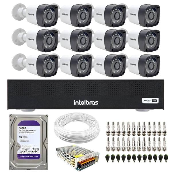 Imagem de Kit 12 Câmeras Segurança Full HD DVR Intelbras 16 Canais Com HD Completo