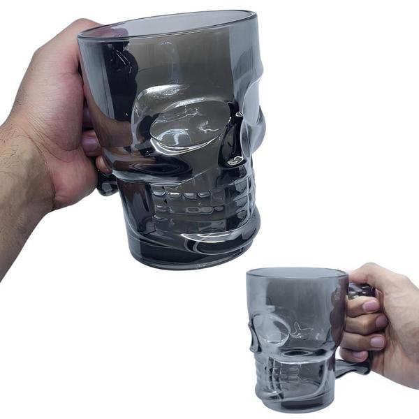 Imagem de Kit 12 Caneca Vidro De Chopp Cerveja Caveira Metálico 500ml