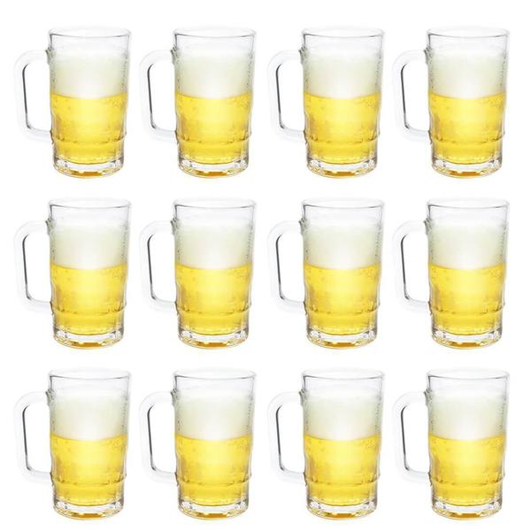 Imagem de Kit 12 Canecas De Chopp Cerveja De Vidro Grosso 370Ml