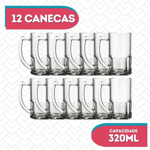 Imagem de Kit 12 Canecas Linha Vitamina 320ML Transparente P/ Chopp Bar