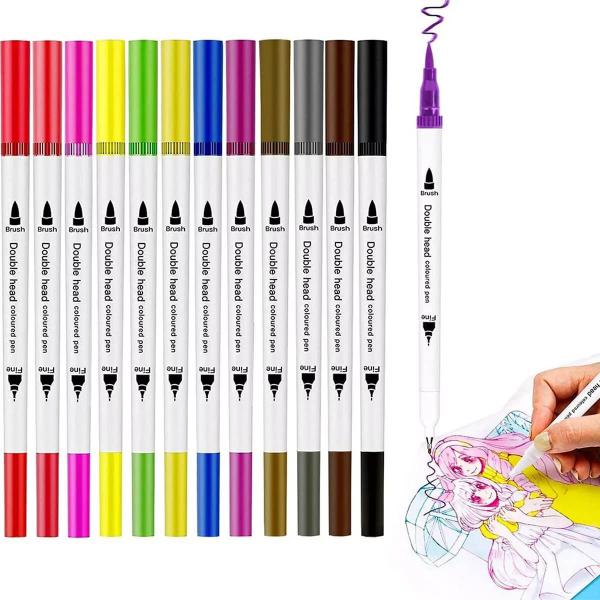 Kit 12 Caneta 2 em 1 Brush Lettering e Ponta Fina Dual Pen Canetinha Colorir Desenho - Arm... Kit 12 Caneta 2 em 1 Brush Lettering e Ponta Fina Dual Pen Canetinha Colorir Desenho - Arm...