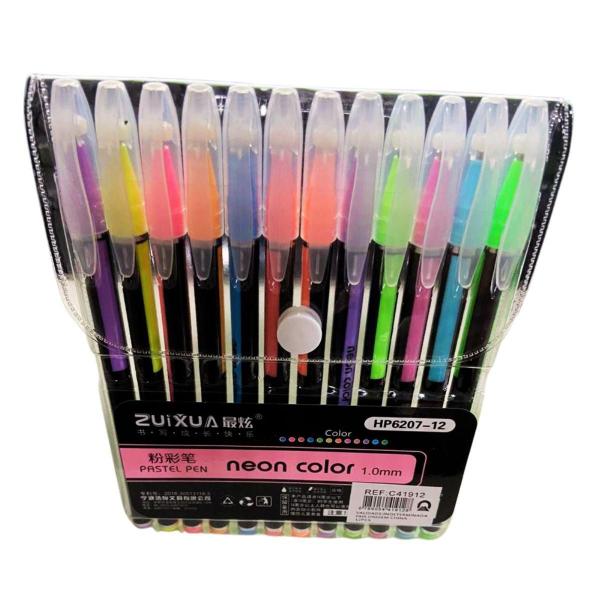 Imagem de Kit 12 Canetas Coloridas Gel Escolar Perfumadas Glitter Neon