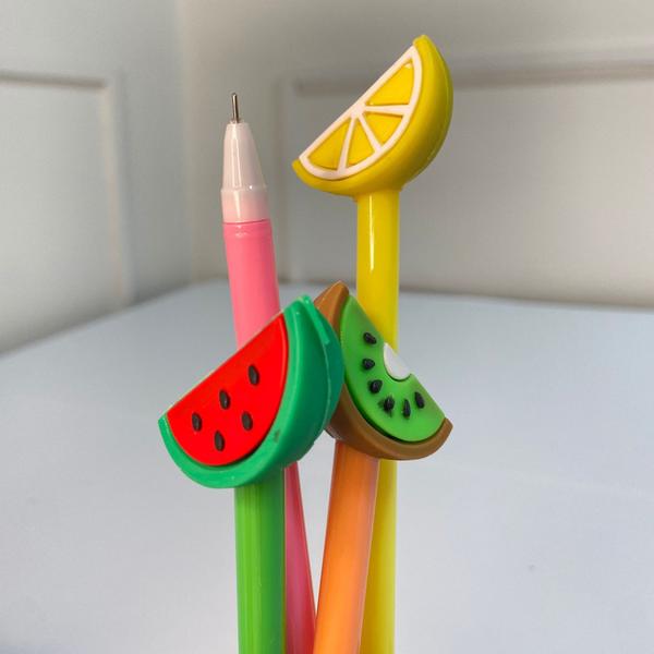 Imagem de Kit 12 canetas de gel frutas divertida para Escola/Escritório novidade escolar